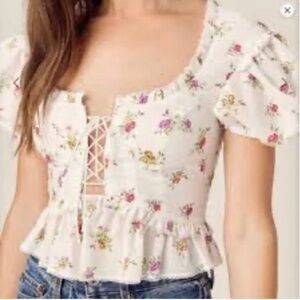 For Love & Lemons Floral Print Square Neck Top (Medium)
